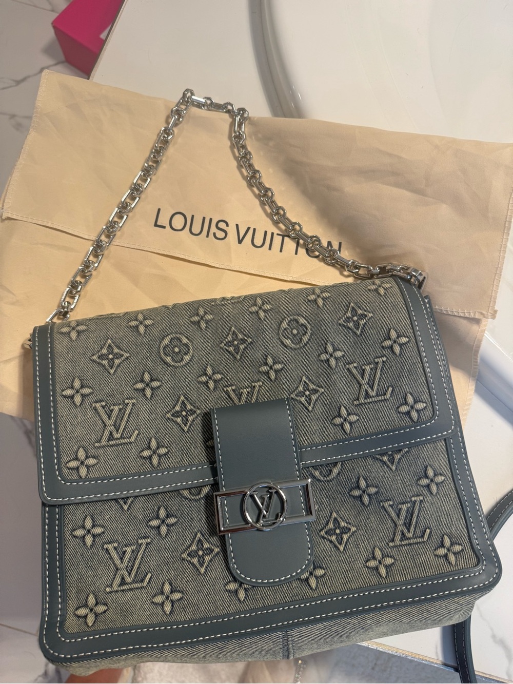 Louis Vuitton DENIM Monogram Canvas Chain Shoulder Bag